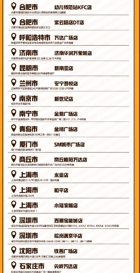 kfc排球少年联动门店有哪些