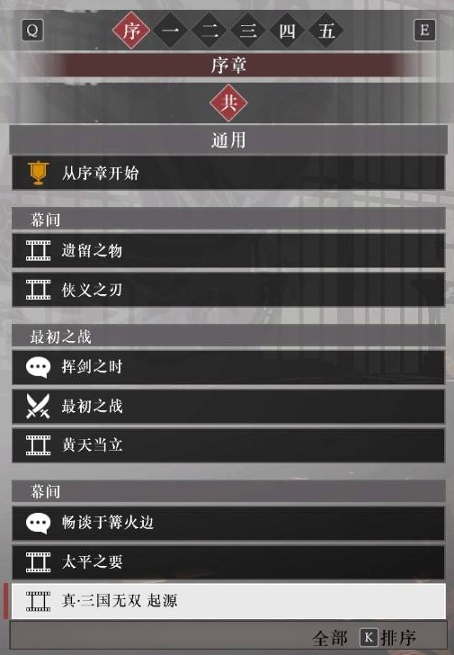 真三国无双起源序章故事解锁列表