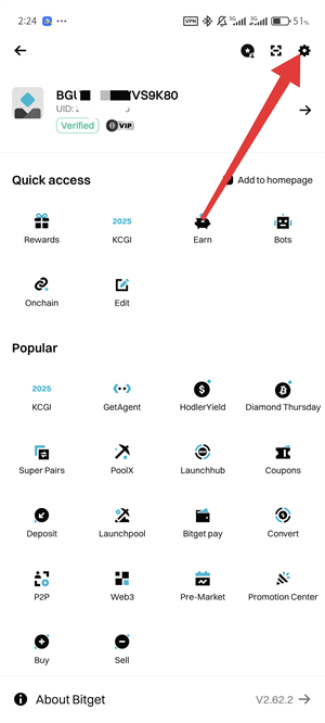 Bitget设置中文教程图（2）