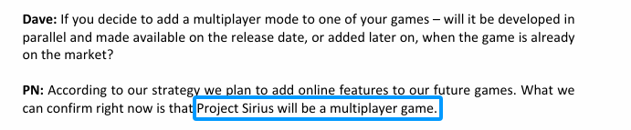 CDPR新作《天狼星计划》最新信息 本作为多人游戏