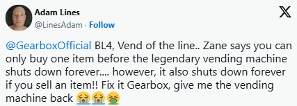 《无主之地4》终末售货机设计缺陷致大量玩家痛失传奇武器