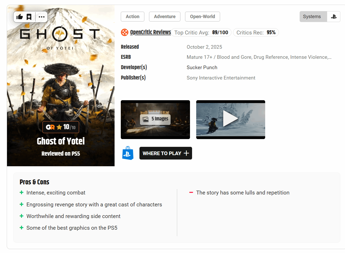 《羊蹄山之魂》媒体评测已正式解禁 Gamerant评分满分10分