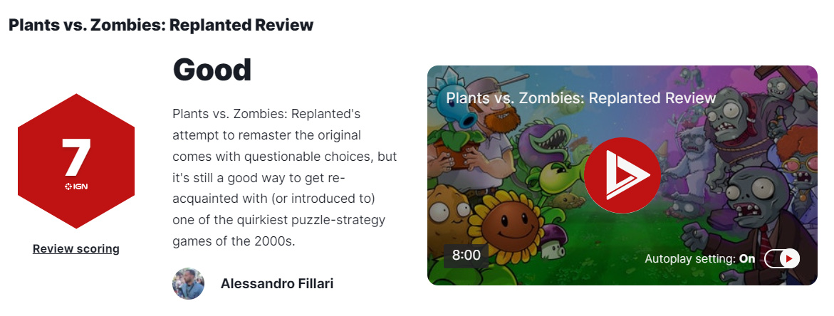 《植物大战僵尸重植版》媒体评分已解禁 IGN评分7分