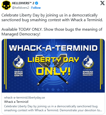 绝地潜兵2自由日庆典现已启动 全服累积4000万杀可得专属自由日披风