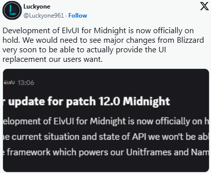 你的插件已下线 ElvUI宣布暂停支持至暗之夜