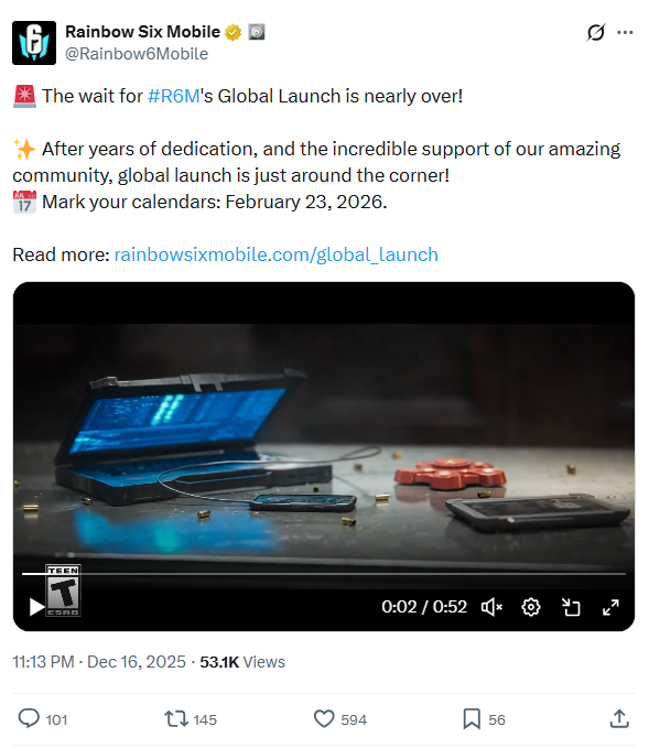 《彩虹六号手游》明年2月发布 现已开启预注册